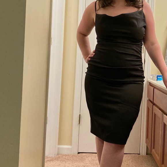 NWT LAUNDRY Black Satin Drape Neck Midi Dress 14 - Picture 4 of 4